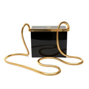 Chanel Mini Box Minaudière Bag Black Lucite w/Gold Snake Chain