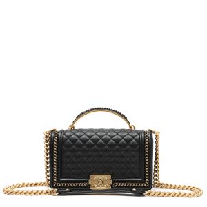 Chanel Medium Chain Around Boy Bag Black Quilted Calfskin w/Gold Hardware