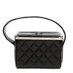 Chanel Metal Frame Vanity Box Black Quilted Patent Leather