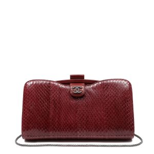 Chanel Clutch Burgundy Snakeskin w/CC and Ruthenium Hardware