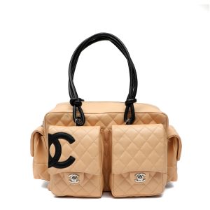 Chanel Cambon Reporter Bag Beige Quilted Leather w/CC Logo Silver Hardware