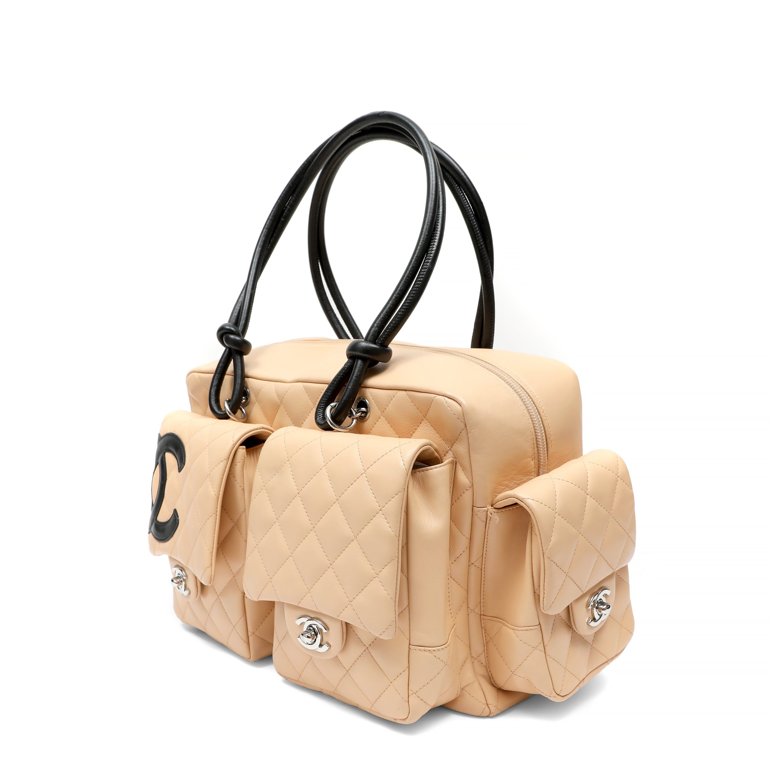 Chanel Cambon Reporter Bag Beige Quilted Leather w/CC Logo Silver Hardware - 图片 4
