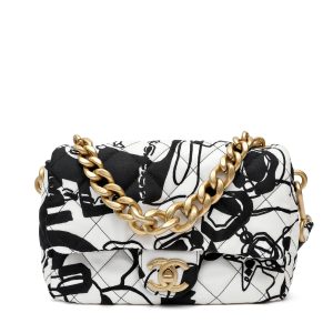 Chanel Classic Single Flap Canvas Printed Deer Coco w/Gold Hardware