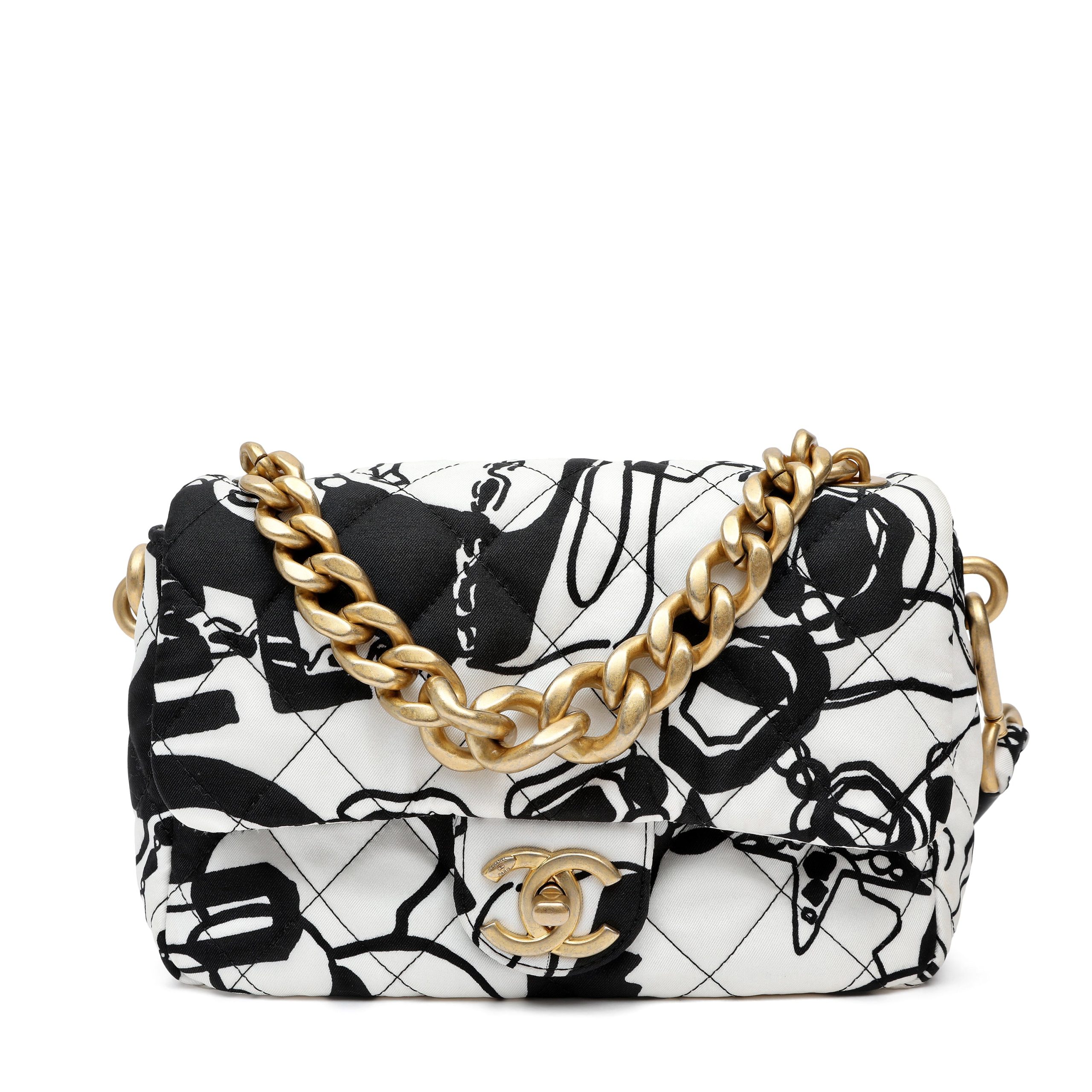 Chanel Classic Single Flap Canvas Printed Deer Coco w/Gold Hardware