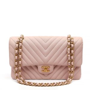 Chanel Classic Chevron Med Double Flap Bag w/Gold Hardware