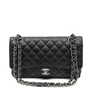Chanel Jumbo Classic Double Flap Black Quilted Caviar w/Silver Hardware