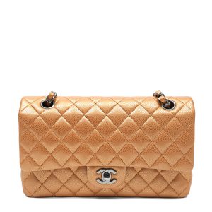 Chanel Classic Double Flap Medium Beige Metallic Caviar w/Beryllium Hardware