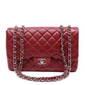 Chanel Classic Flap Bag Jumbo Red Quilted Lambskin w/Silver Hardware