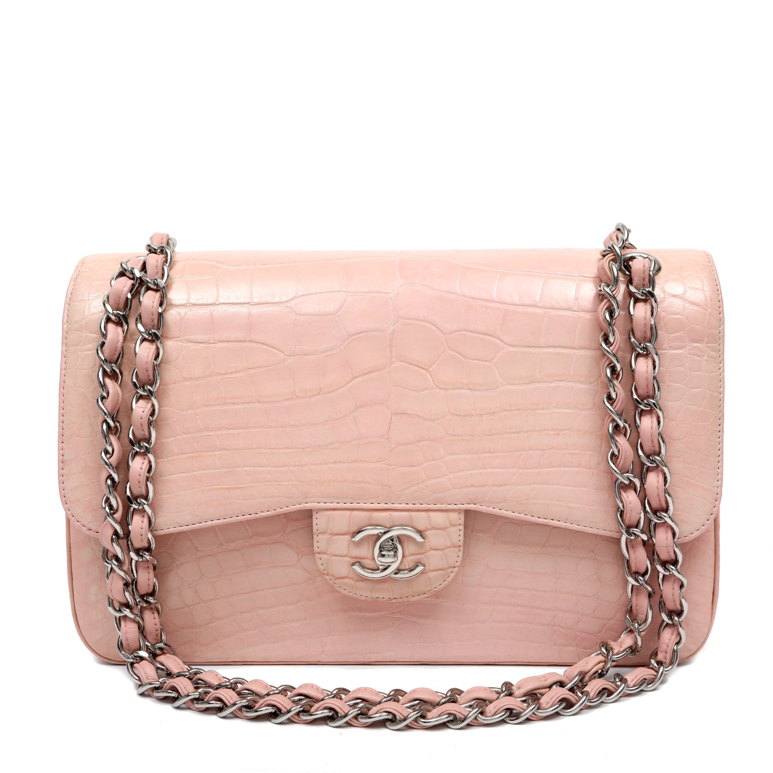 Chanel Classic Jumbo Double Flap Bag Pink Alligator w/Silver Hardware
