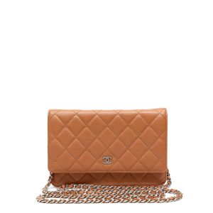 Chanel Classic Wallet on Chain (WOC) Caramel Caviar Leather w/Silver Hardware