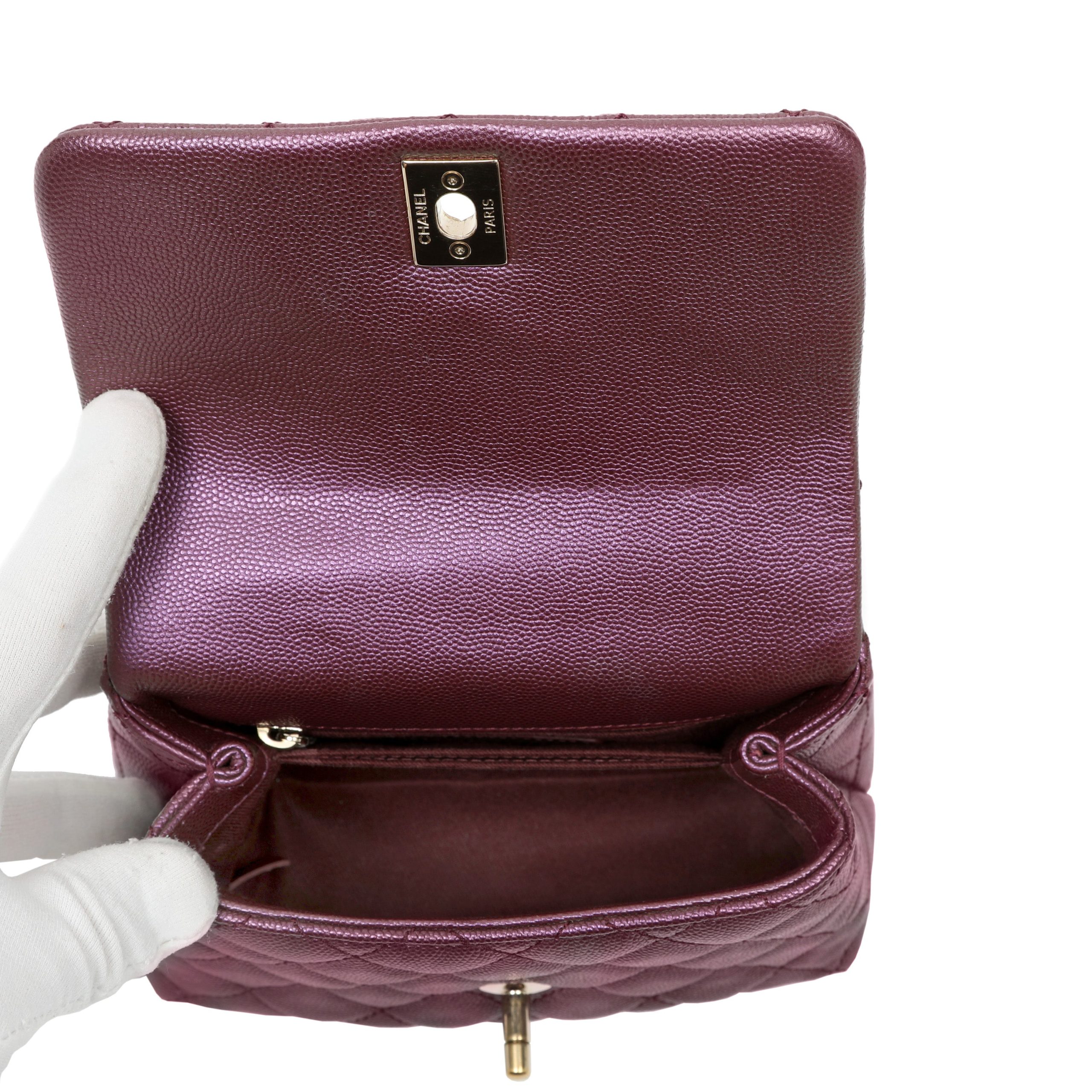 Chanel Mini Coco Handle Bag Burgundy Quilted Caviar Leather w/Gold Hardware - 图片 7