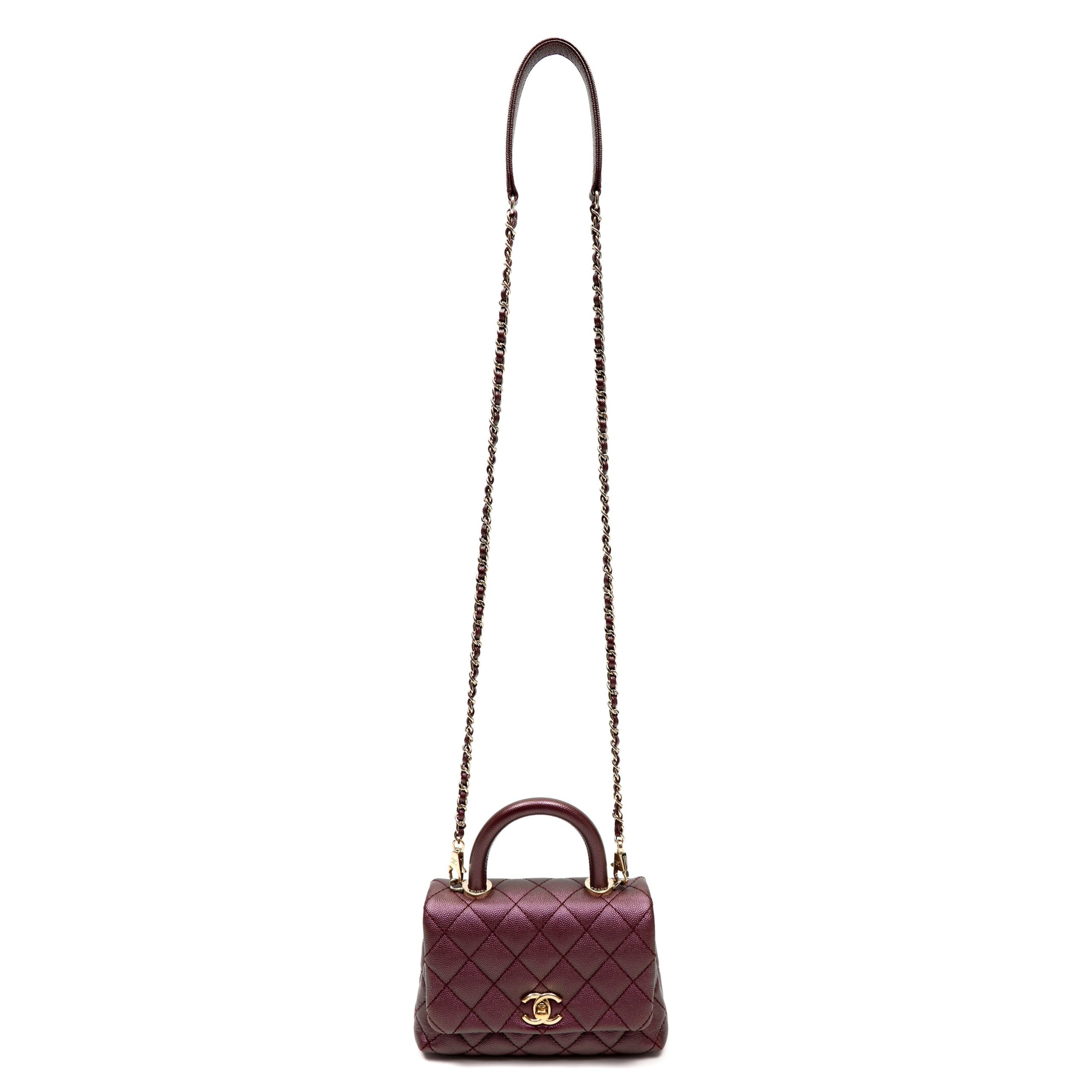 Chanel Mini Coco Handle Bag Burgundy Quilted Caviar Leather w/Gold Hardware - 图片 2
