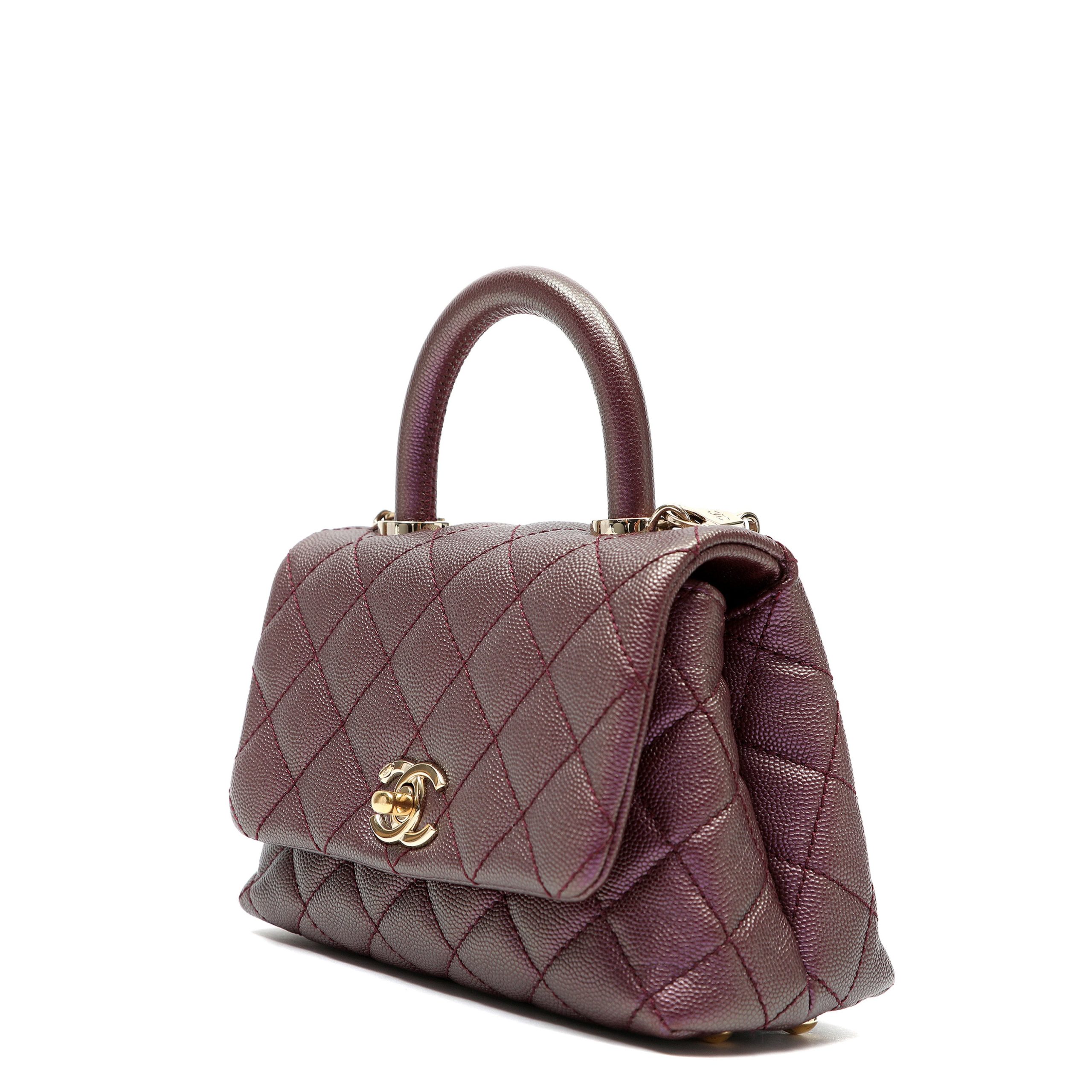 Chanel Mini Coco Handle Bag Burgundy Quilted Caviar Leather w/Gold Hardware - 图片 3