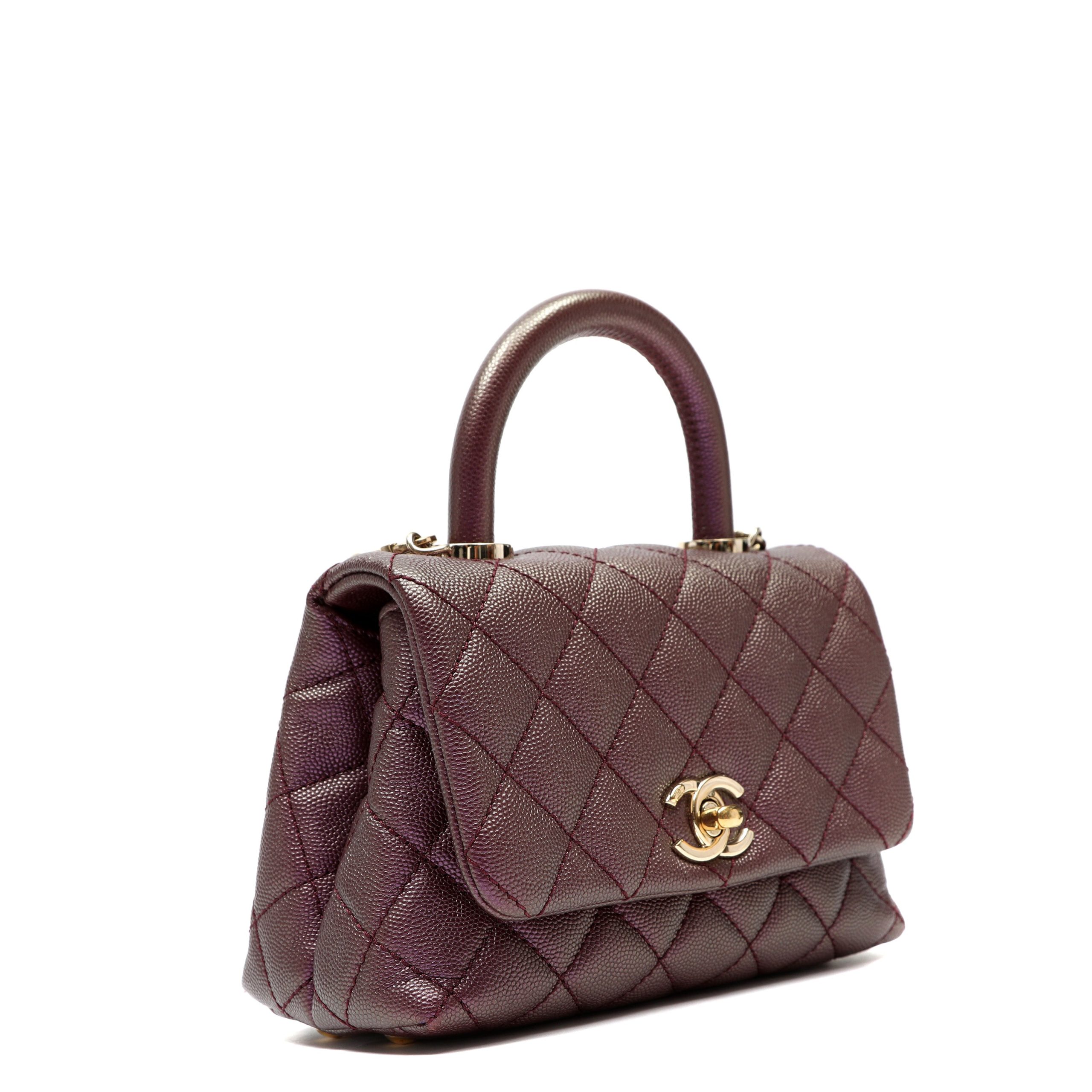 Chanel Mini Coco Handle Bag Burgundy Quilted Caviar Leather w/Gold Hardware - 图片 4