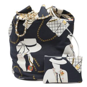 Chanel Coco Silhouette Large Shopping Bag Navy Blue Canvas w/Gold Hardware