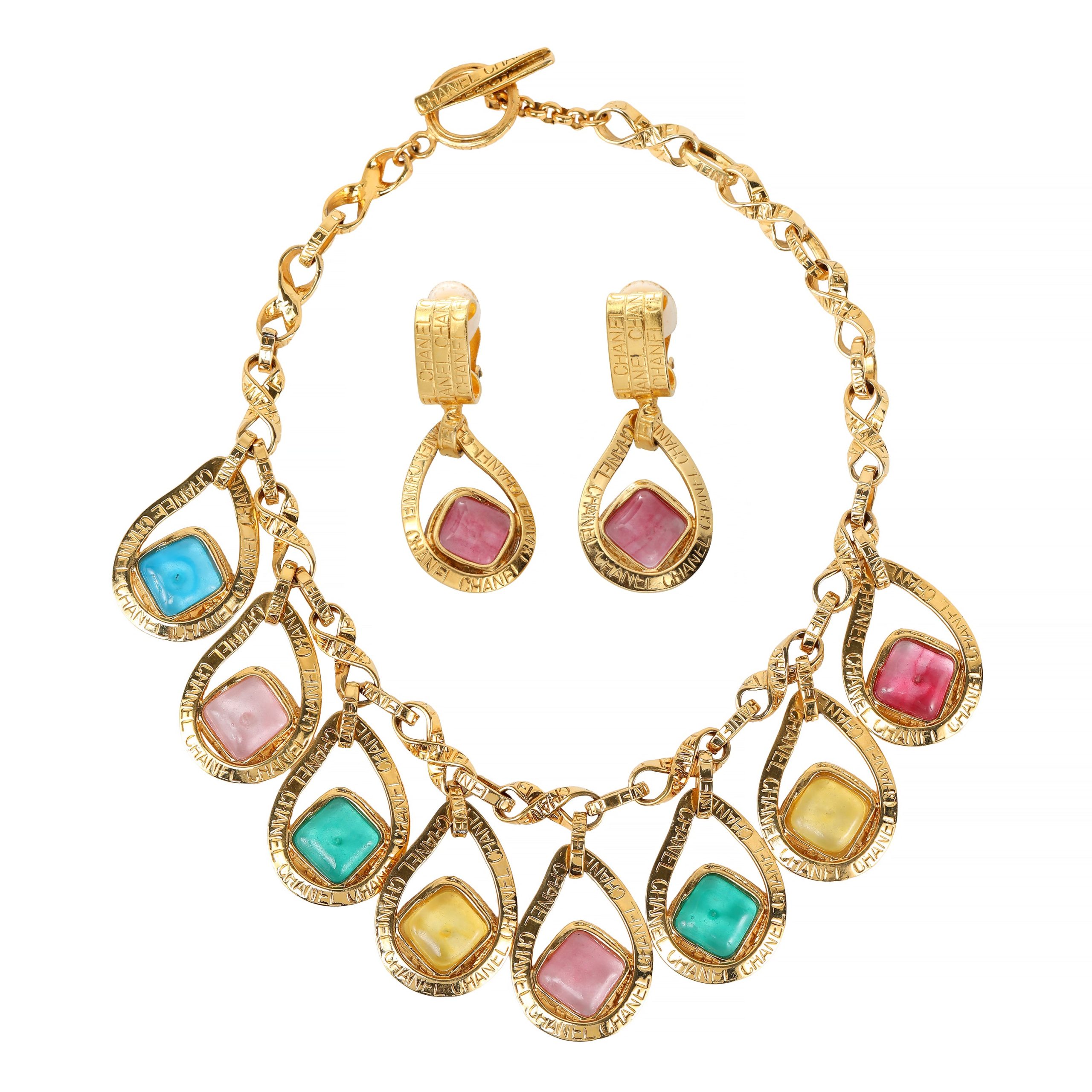 Chanel Vintage Gold Gripoix Necklace and Earrings Set