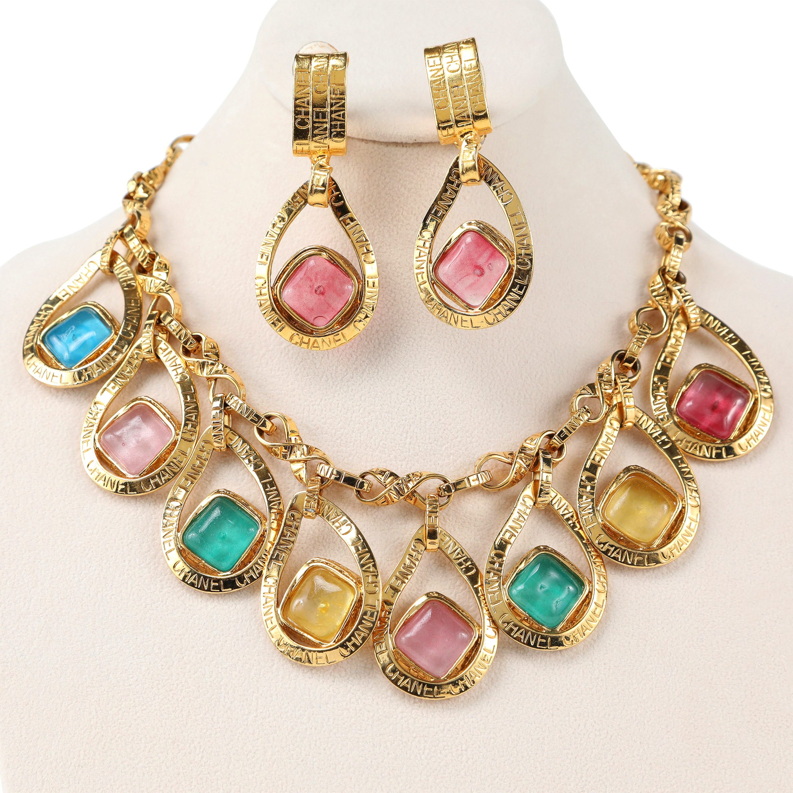 Chanel Vintage Gold Gripoix Necklace and Earrings Set - 图片 8