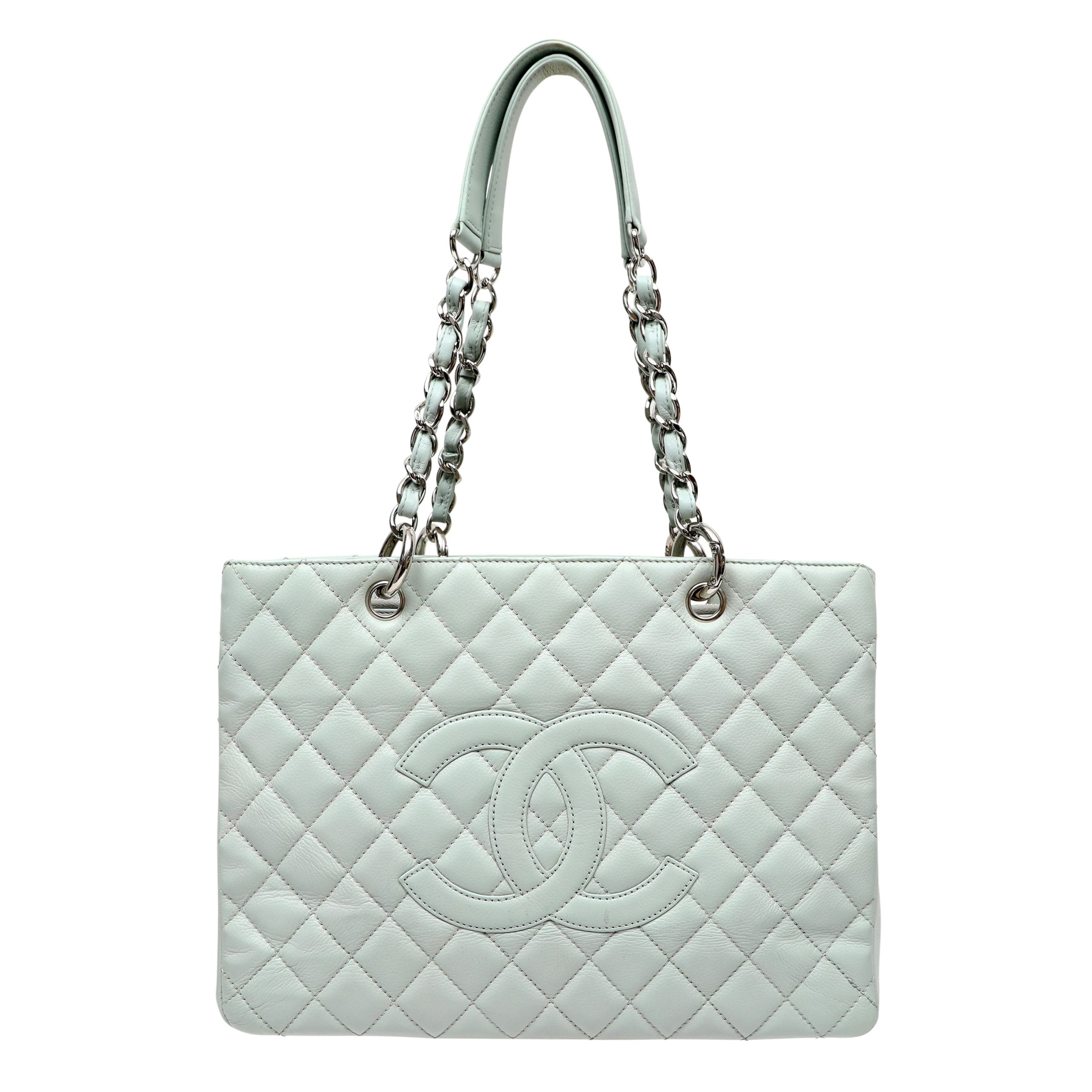 Chanel Grand Shopping Tote Powder Blue Quilted Cowhide w/Silver Hardware