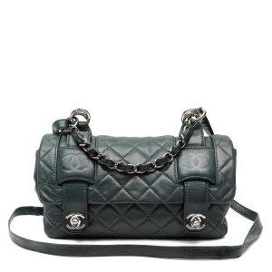 Chanel In The Mix Messenger Bag Green Slate Quilted Lambskin w/Silver Hardware