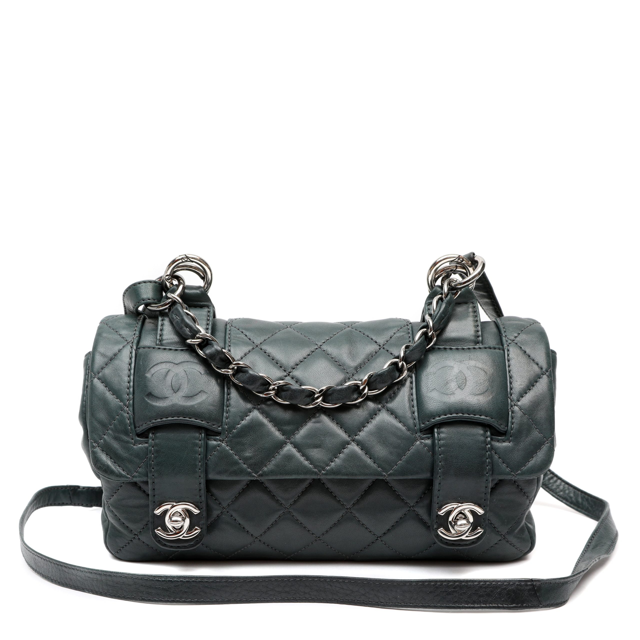 Chanel In The Mix Messenger Bag Green Slate Quilted Lambskin w/Silver Hardware