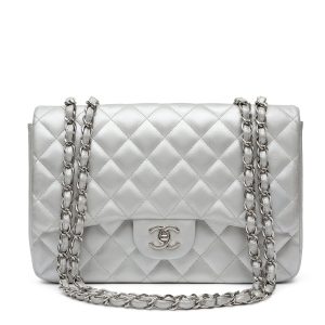 Chanel Jumbo Classic Double Flap Silver Metallic Lambskin w/SilverHardware