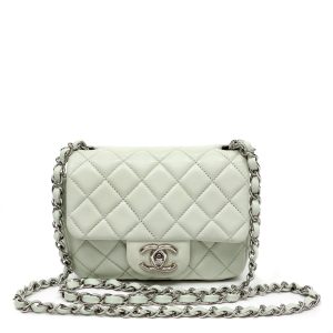 Chanel Mini Single Flap Light Green Quilted Lambskin w/Silver Hardware