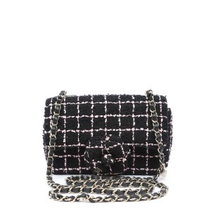 Chanel Mini Camellia Closure Flap Bag Black and Pink Tweed w/Gold Hardware