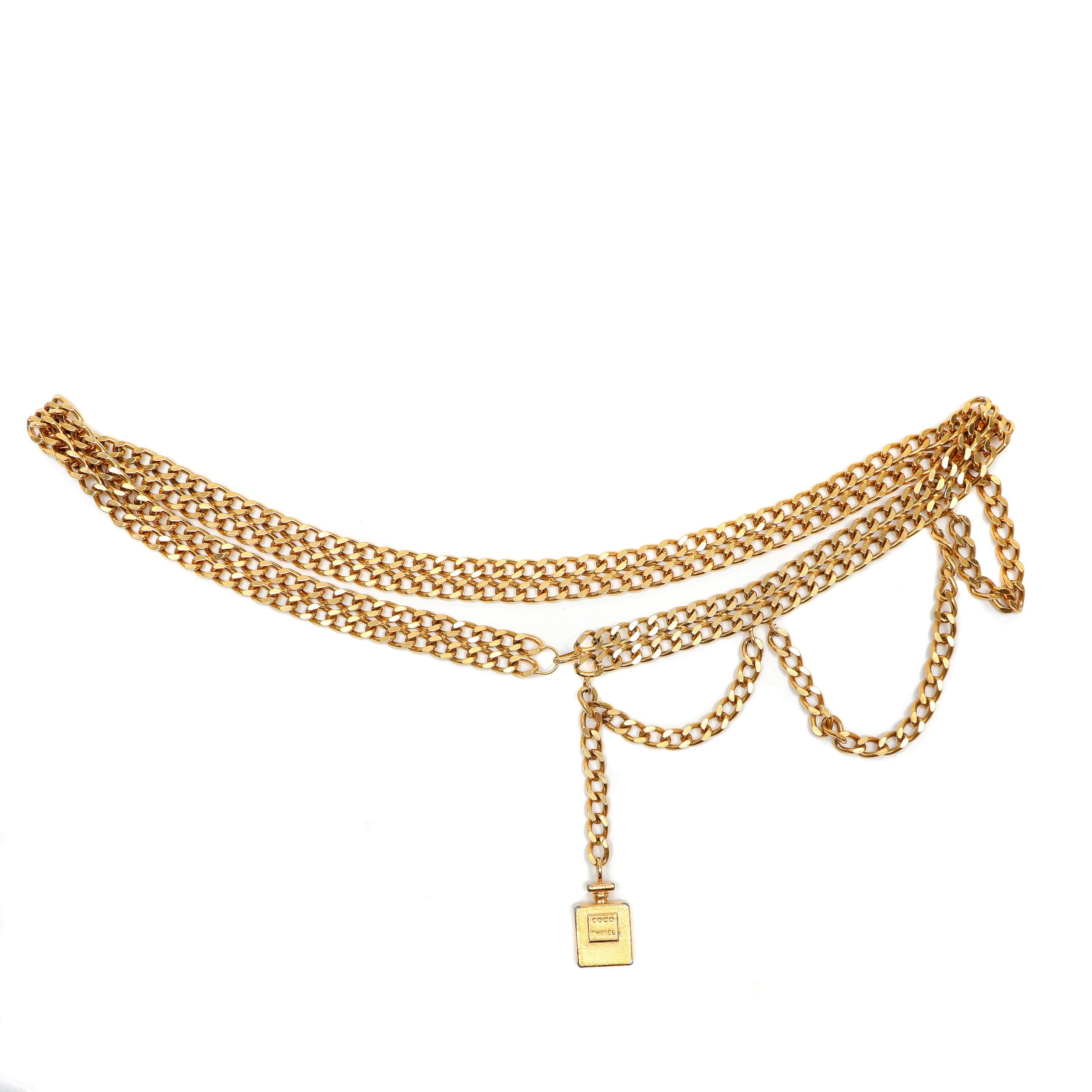 Chanel Vintage Gold Double Chain Link Belt with Perfume Charm - 图片 2