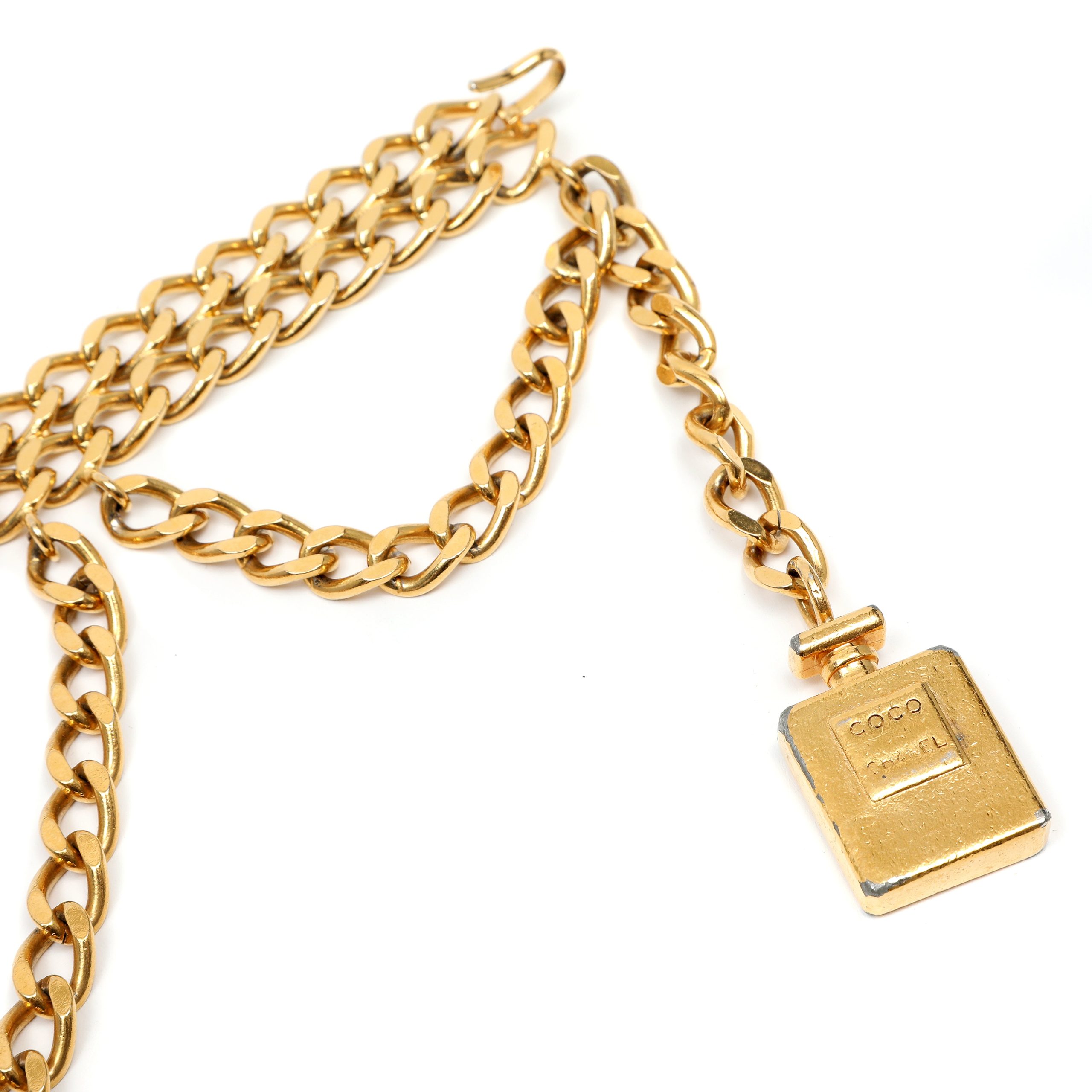 Chanel Vintage Gold Double Chain Link Belt with Perfume Charm - 图片 4