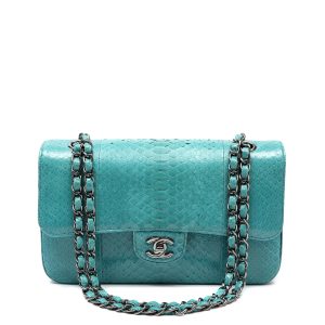 Chanel Vintage Classic Double Flap Jumbo Turquoise Python w/Ruthenium Hardware