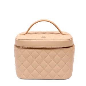Chanel Vanity Case Beige Quilted Lambskin Leather