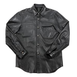 Chrome Hearts Black Leather Button Shirt (Large)