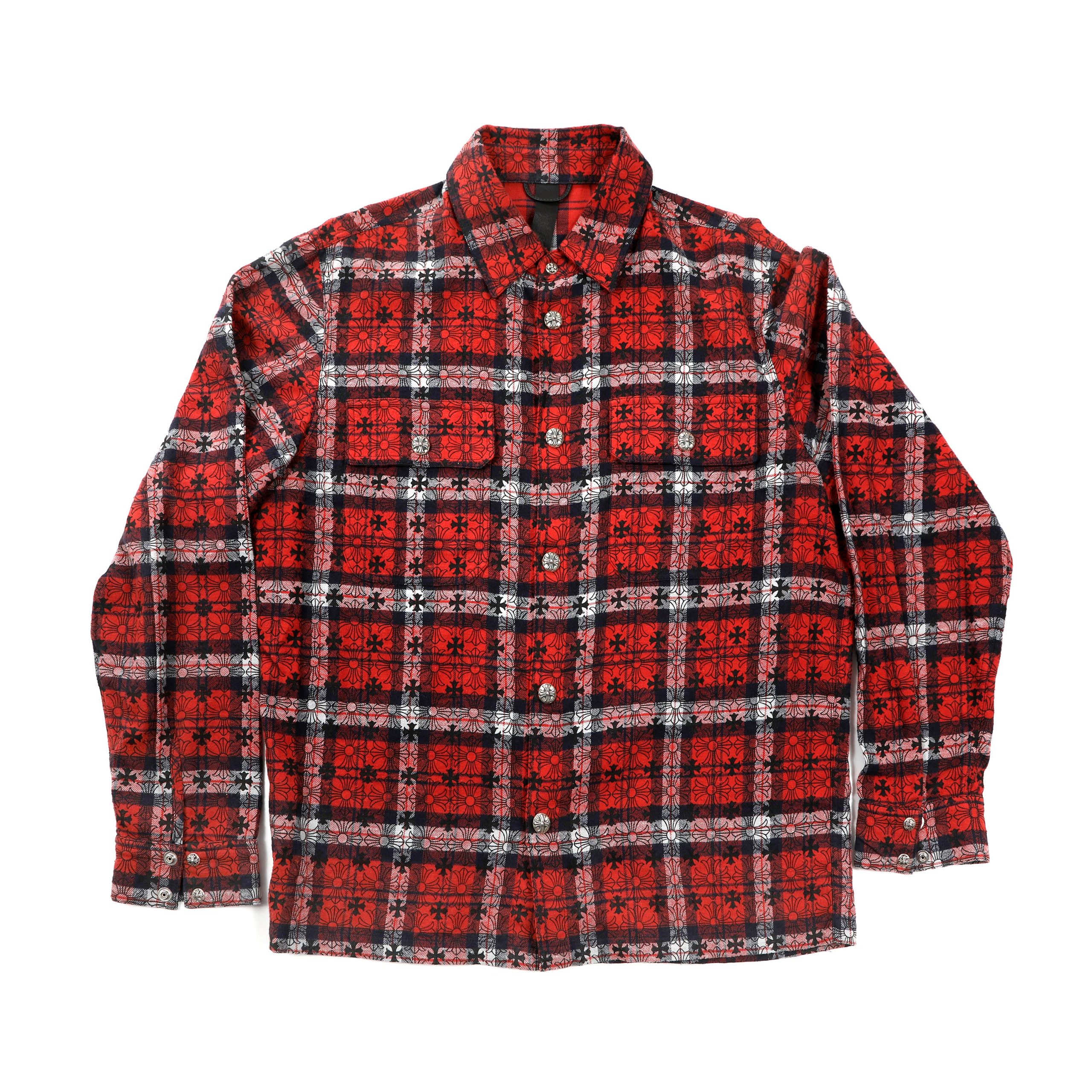 Chrome Hearts Red Plaid Lose Ends Flannel Shirt (Medium)
