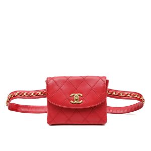 Chanel Vintage Belt Bag Red Quilted Lambskin w/Gold Hardware