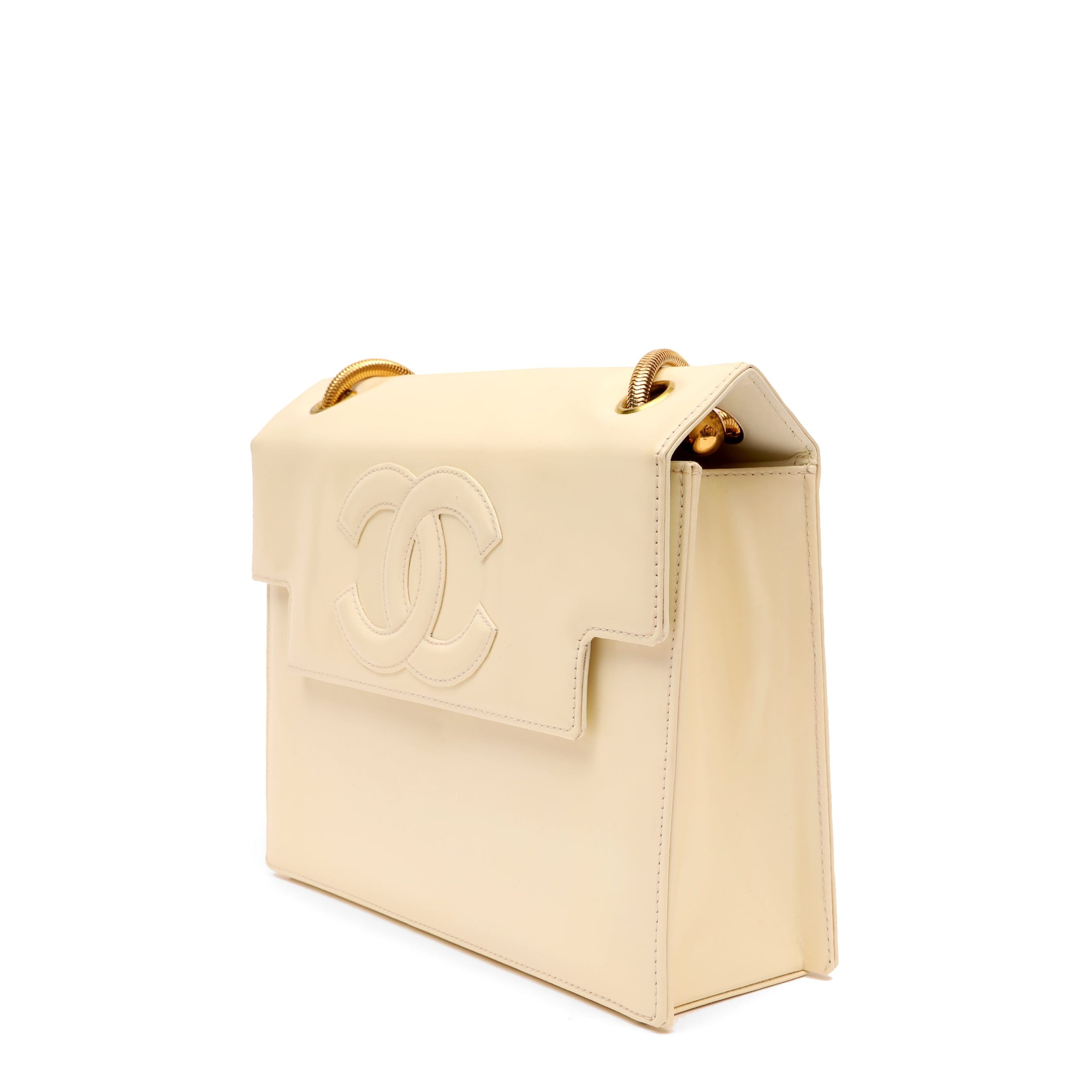 Chanel Vintage Pattent CC Square Flap Bag Ivory w/Gold Snake Chain - 图片 2