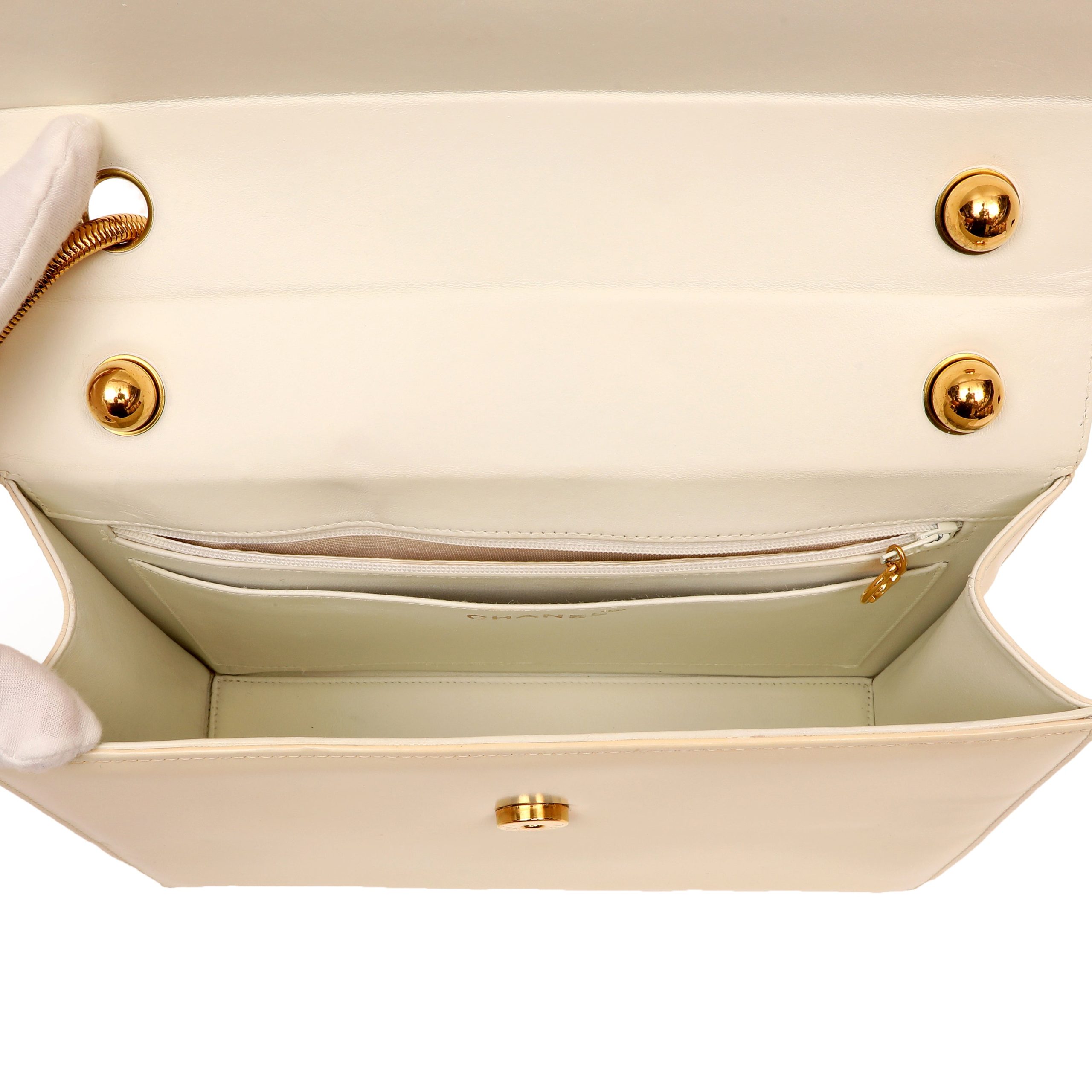 Chanel Vintage Pattent CC Square Flap Bag Ivory w/Gold Snake Chain - 图片 7