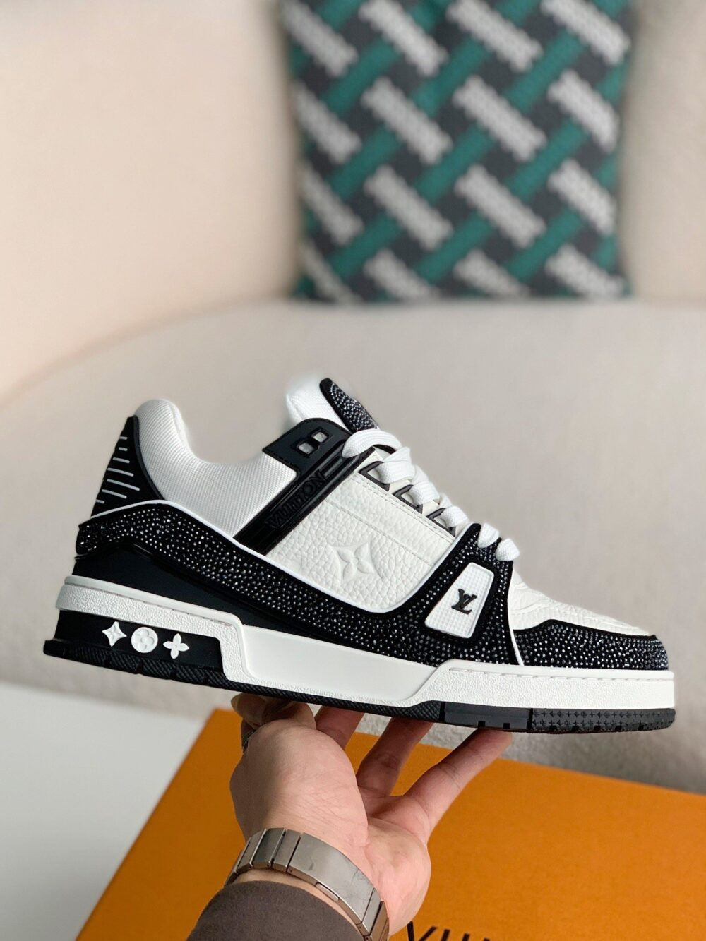 Louis Vuitton LV Trainer Sneaker Denim Monogram Black Diamond - 图片 9