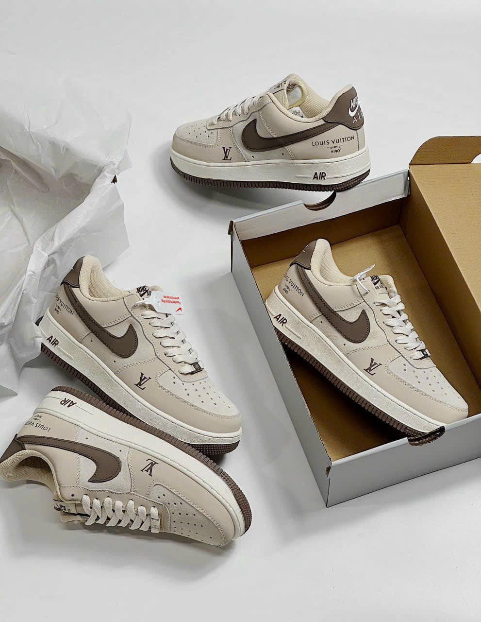 Louis Vuitton x Nike Air Force 1 Cream Mocha Edition (Custom) - 图片 4