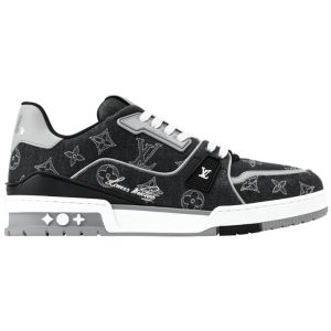 Louis Vuitton Denim & Calf Leather Black Trainer Sneakers