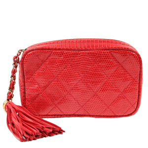 Chanel Vintage Clutch Braise Red Lizard w/Tassel and Silver Hardware