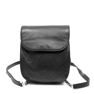 Chanel Vintage CC Backpack Black Lambskin w/Silver Hardware