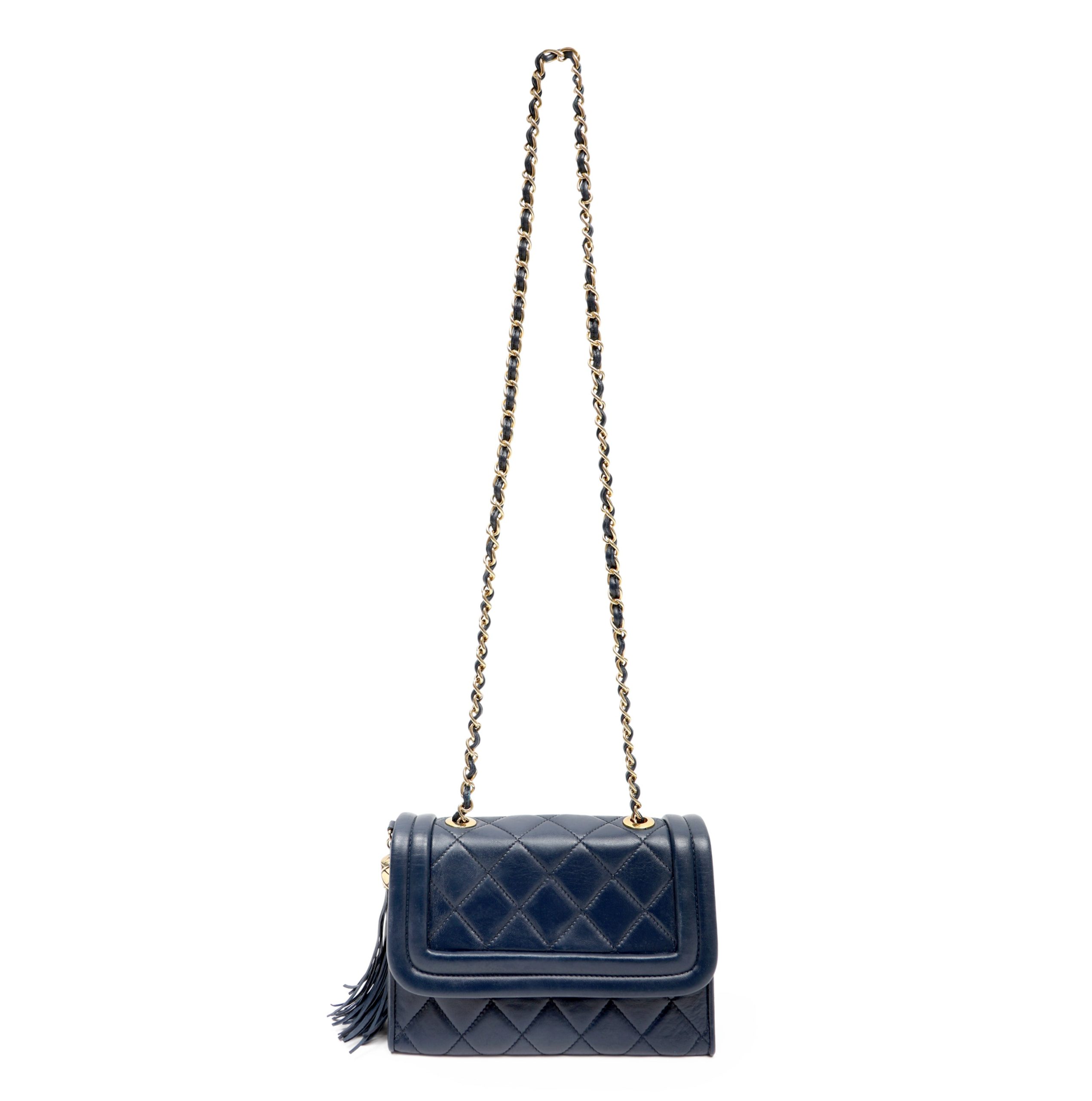 Chanel Vintage Tassel Flap Bag Navy Blue Quilted Calfskin w/Gold Hardware - 图片 3