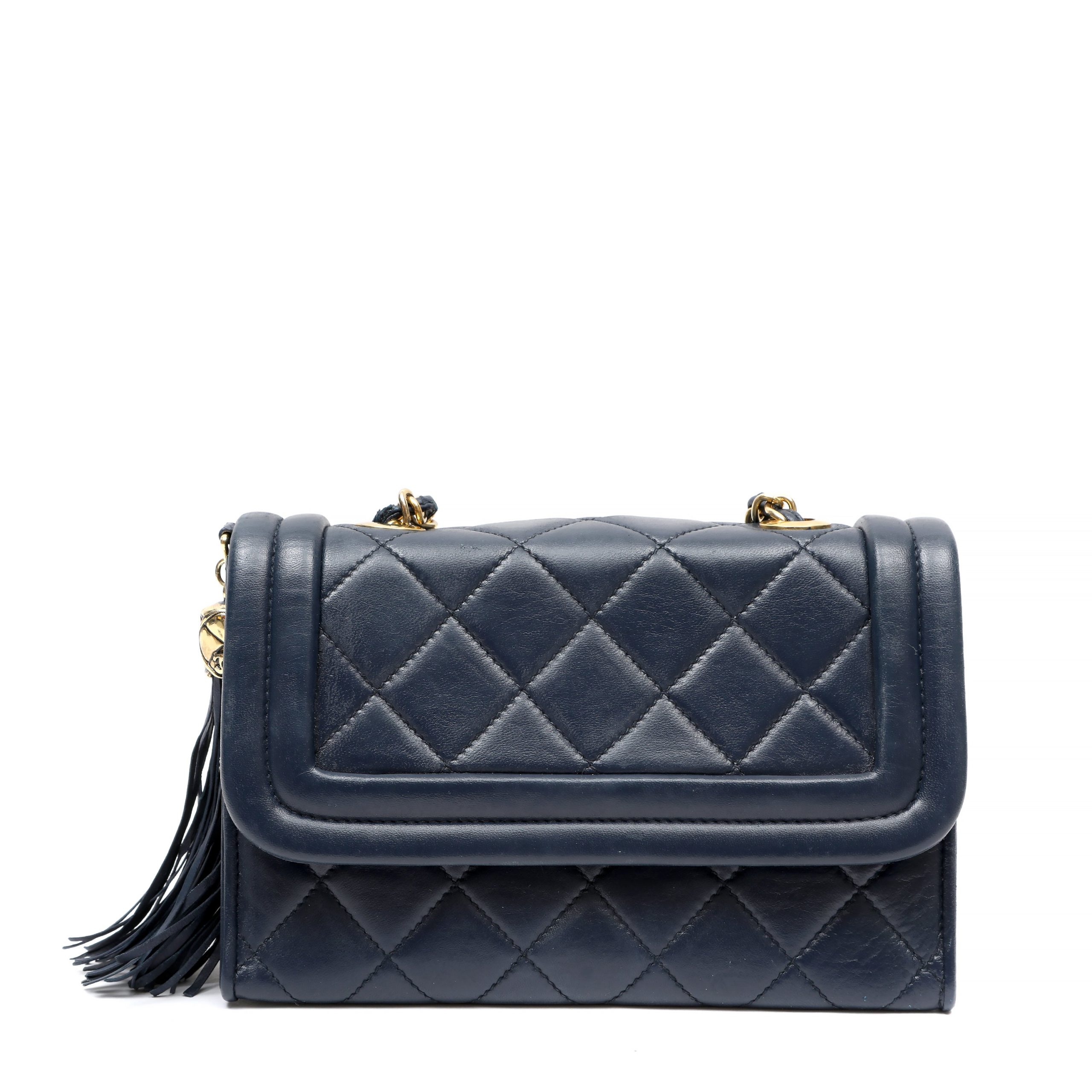 Chanel Vintage Tassel Flap Bag Navy Blue Quilted Calfskin w/Gold Hardware - 图片 4