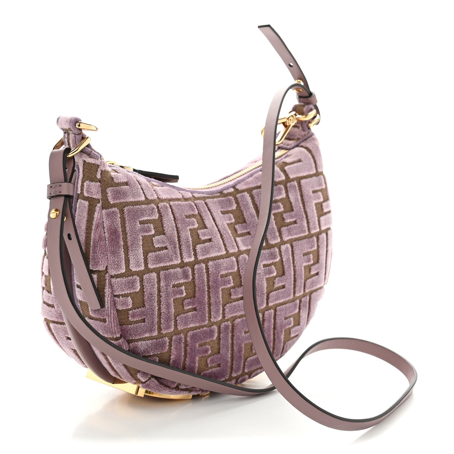 Velluto Jacquard F is Fendi Vitello Grace Mini Fendigraphy Hobo Bag Dusty Mauve - Image 3