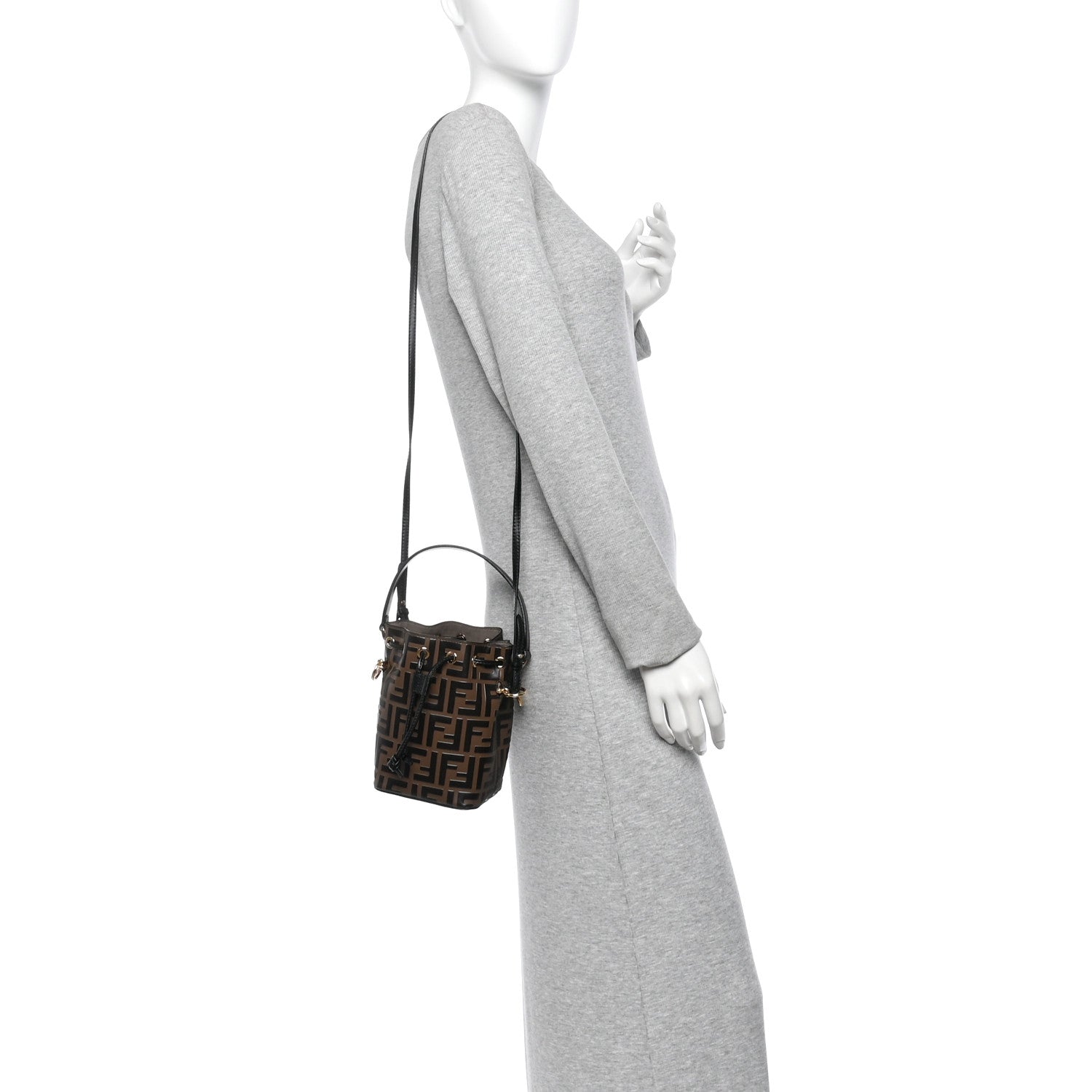 Vitello Liberty F is Fendi Bi-Color FF 1974 Embossed Mini Mon Tresor Bucket Bag Maya Black - Image 2