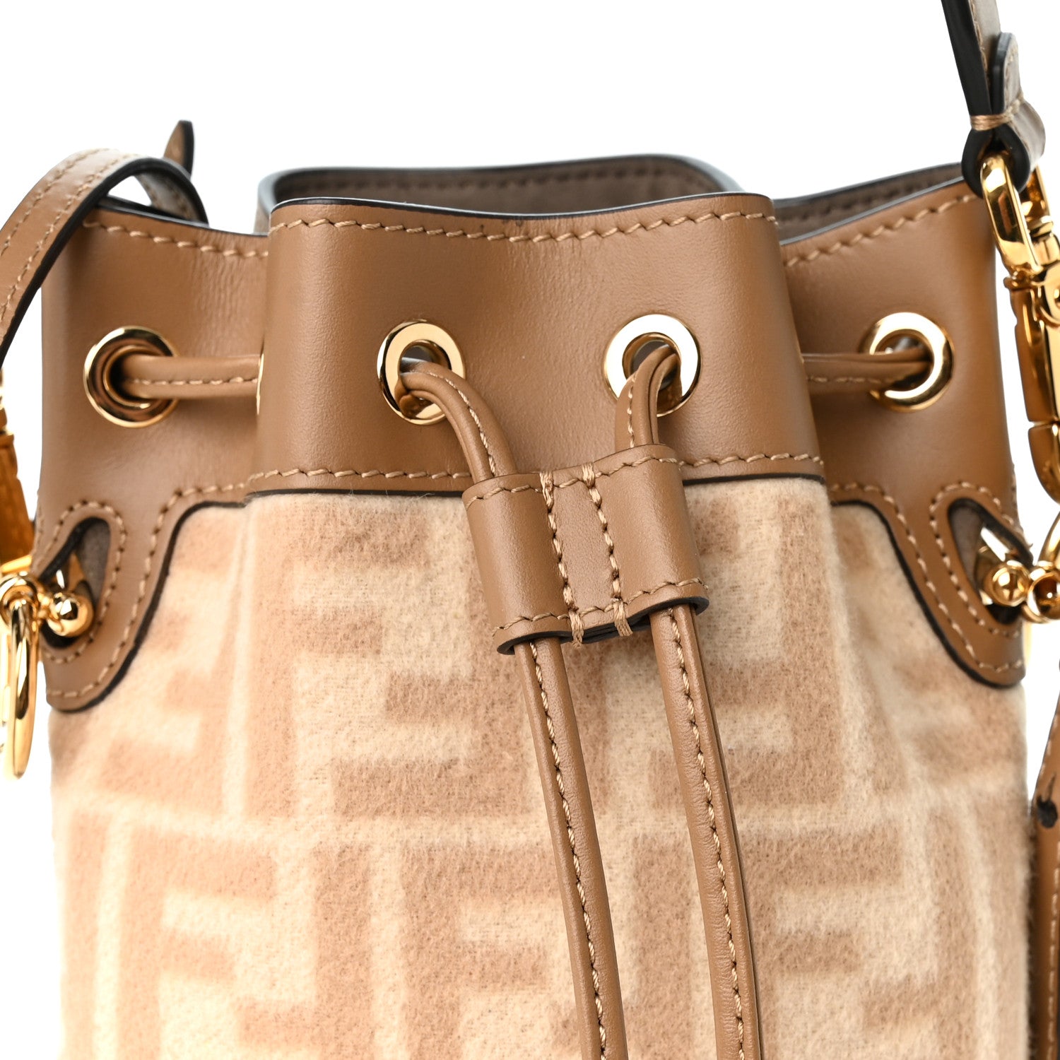 Wool Vitello King FF 1974 Mini Mon Tresor Bucket Bag Beige Cammello Sand - Image 8