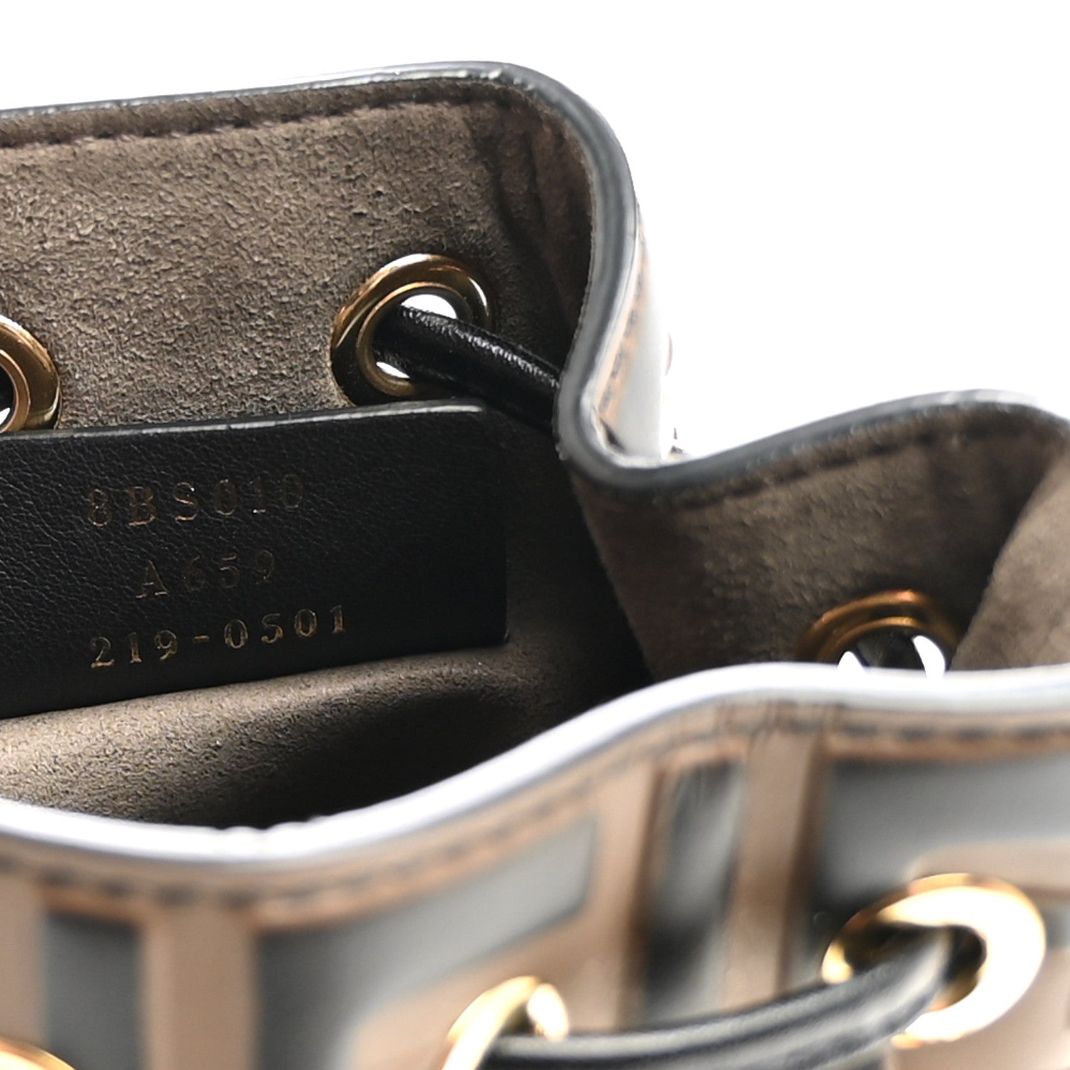 Vitello Liberty F is Fendi Bi-Color FF 1974 Embossed Mini Mon Tresor Bucket Bag Maya Black - Image 7