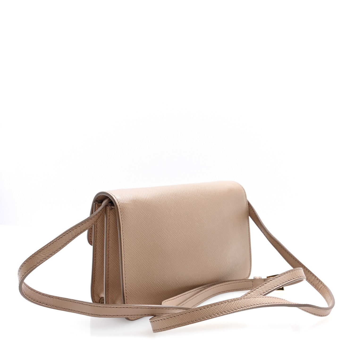 Saffiano Lux Mini Triangle Embleme Flap Shoulder Bag Cammeo - 图片 3