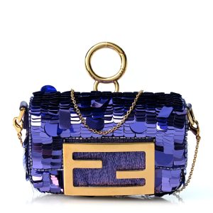 Sequin Paillettes Shiny Nappa Sex and the City Nano Maxi Buckle Baguette Charm Viola Purple