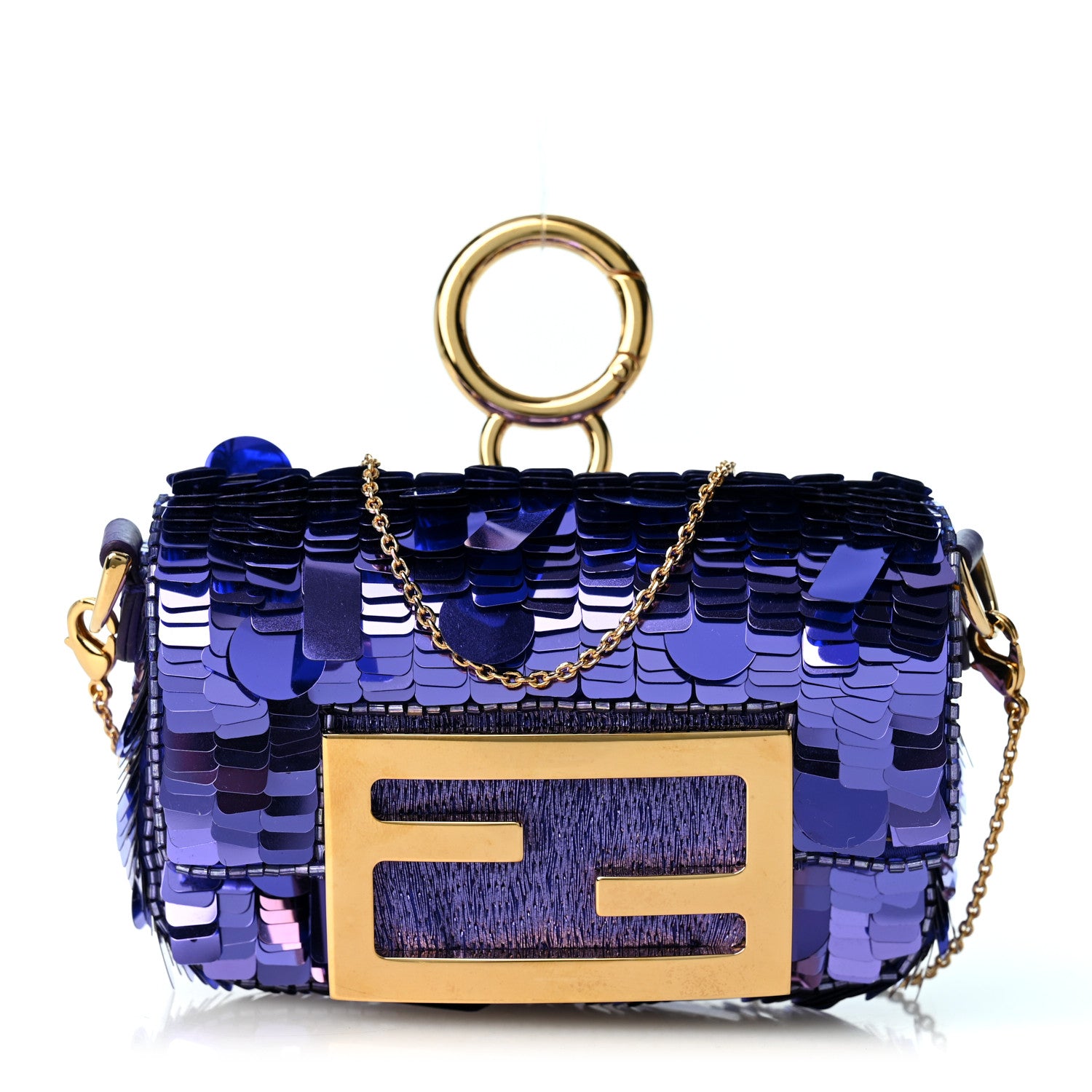 Sequin Paillettes Shiny Nappa Sex and the City Nano Maxi Buckle Baguette Charm Viola Purple